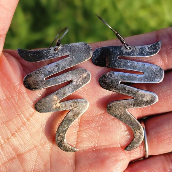 Vintage 925 sterling silver handmade MEXICO modernist swirl zig zag squiggle - Picture 4 of 14